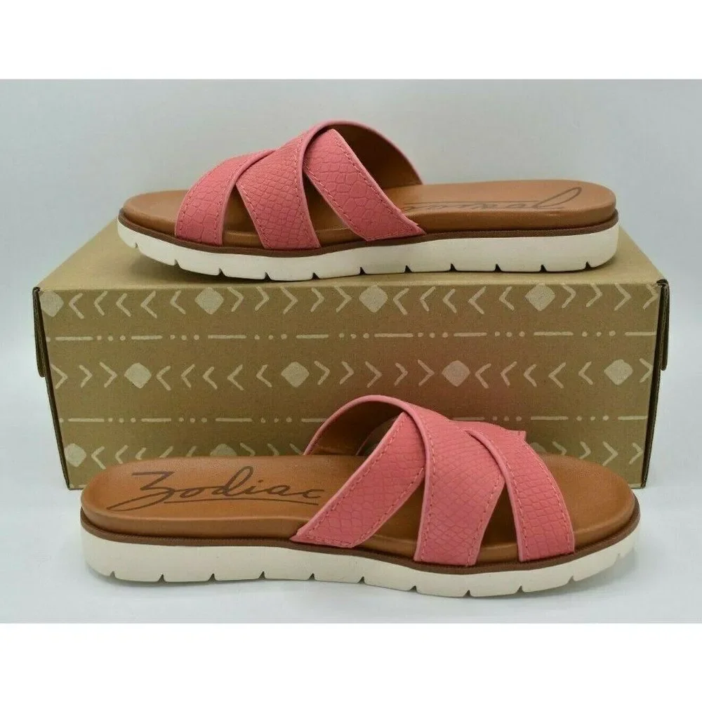 Zodiac Womens Size 8.5 M Naila Neon Pink LE Slip‎ On Sandals Shoes